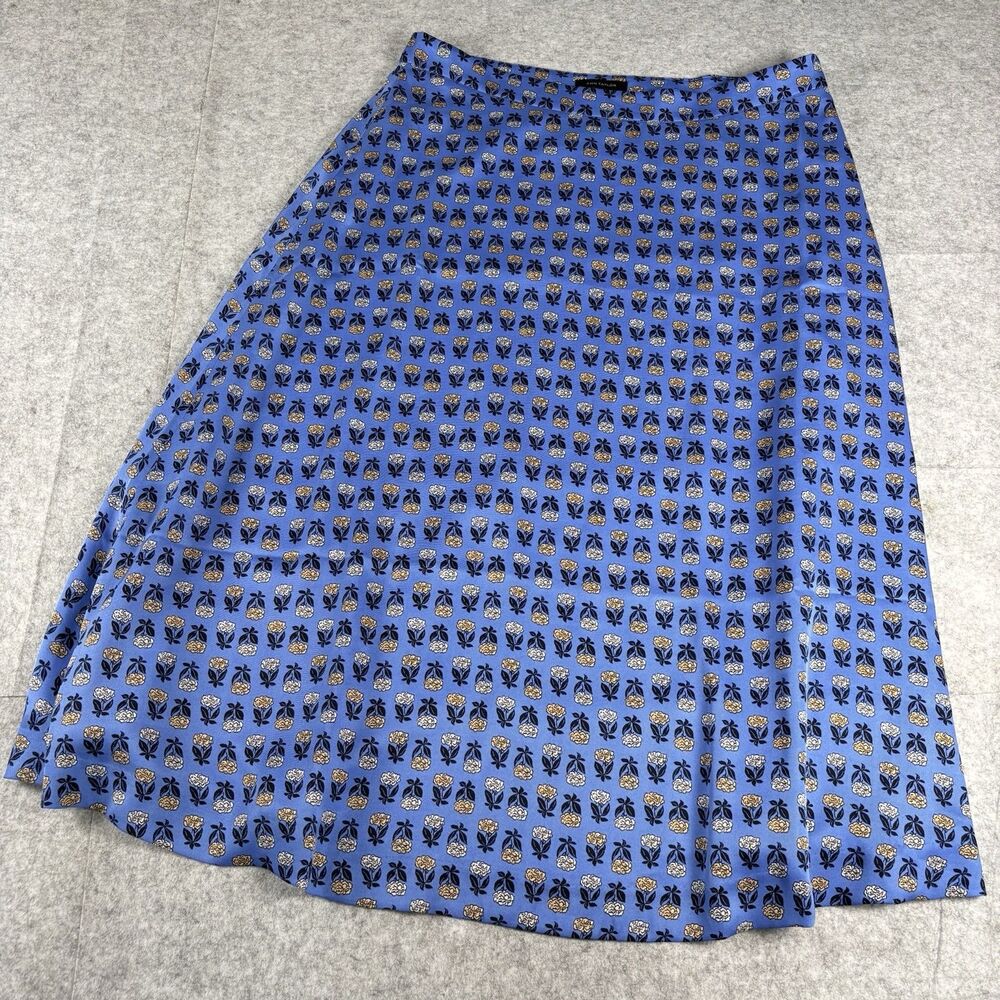 Ann Taylor Womens 14 Blue Floral Midi Skirt Lined Side Zip A-Line Polyester